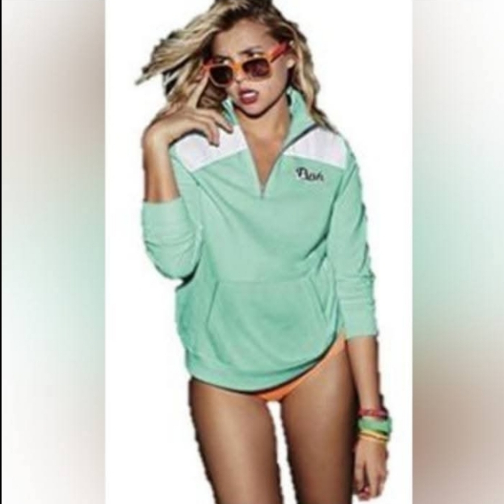 PINK VS Quarter Zip Sweatshirt Aqua & White 😍